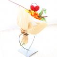 光触媒アートフラワー・オレンジの花束ハートスタンド(造花)直径28cmH約33cm
