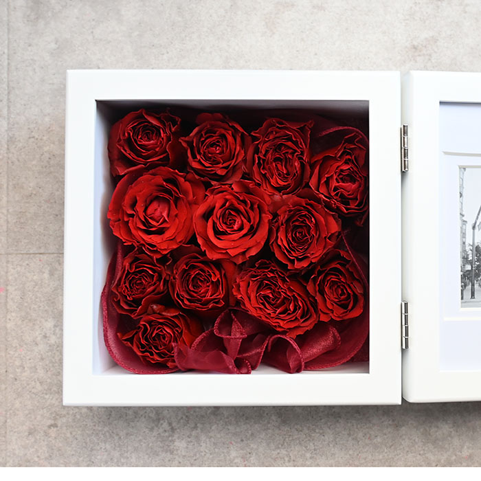 花の保存・6花まで~12花木製フォトフレーム正方形ホワイト