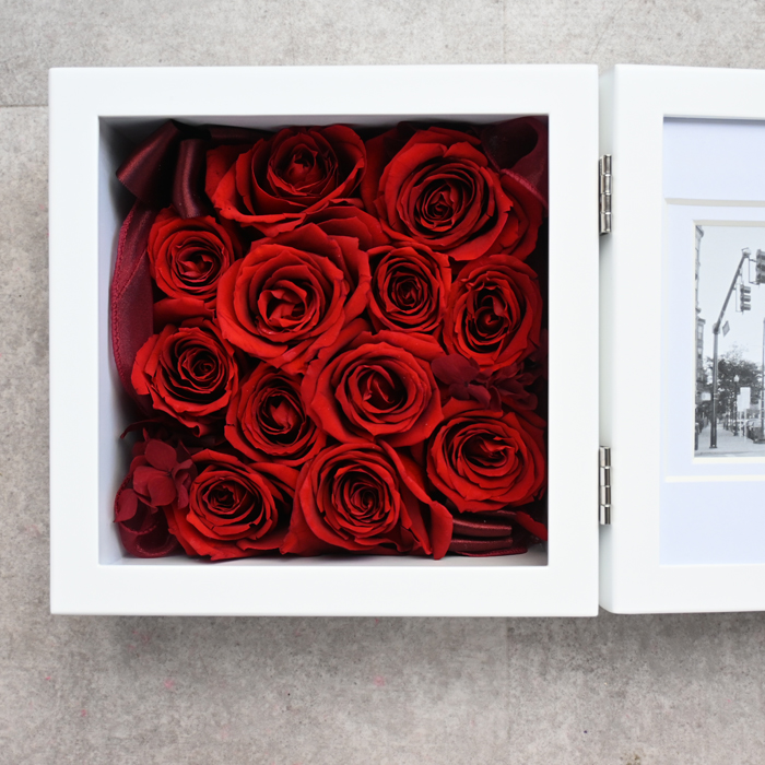 花の保存・6花まで~12花木製フォトフレーム正方形ホワイト