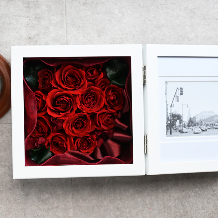 花の保存・6花まで~12花木製フォトフレーム正方形ホワイト