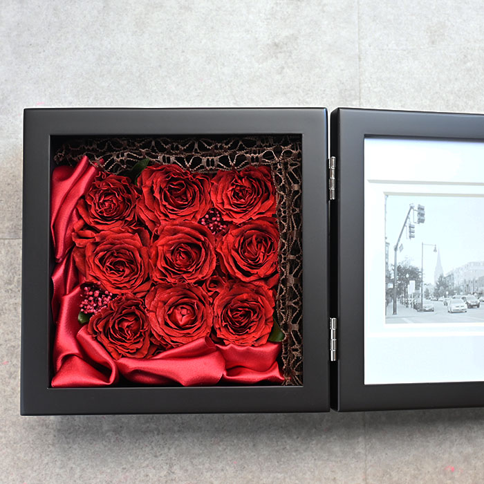 花の保存・6~12花おすすめ木製正方形フォトフレームブラウン