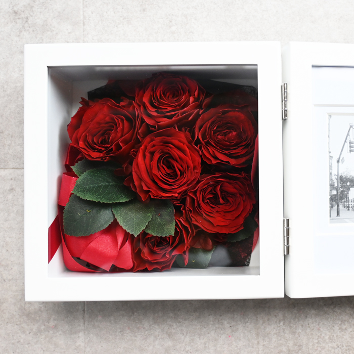 花の保存・6花まで~12花木製フォトフレーム正方形ホワイト｜花を長く