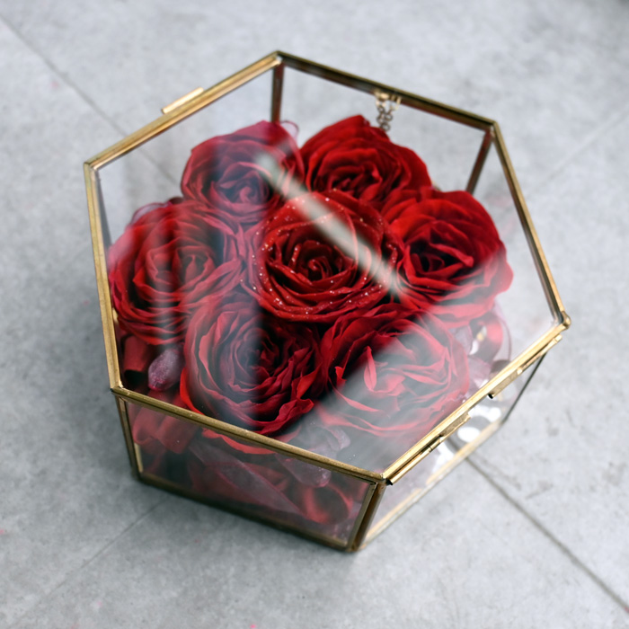 花の保存・6角形ガラスドーム