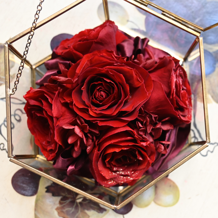 花の保存・6角形ガラスドーム